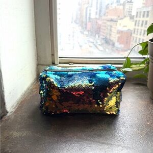 Skinnydip Sequin Cosmetic Bag - Blue & Gold